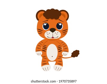 Vector illustration of a cute ginger tiger cub. Symbol of 2022
