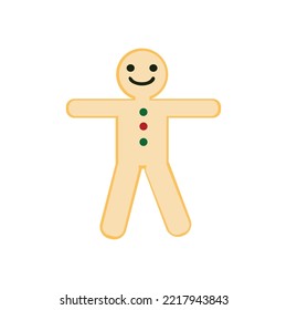 Vector illustration, cute gingerbread cookie for christmas lonely on a white background.