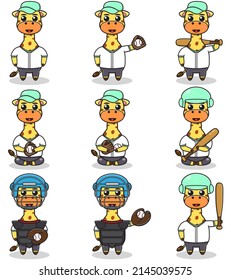 Vector Illustration of Cute Giraffe with Baseball costume. Set of cute Giraffe characters.
