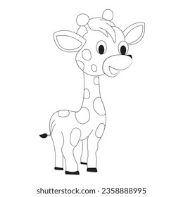 a vector illustration of a cute giraffe in black and white color 