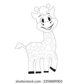 a vector illustration of a cute giraffe in black and white color 