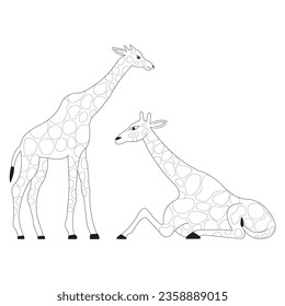 eine Vektorgrafik einer süßen Giraffe in schwarz-weißer Farbe 