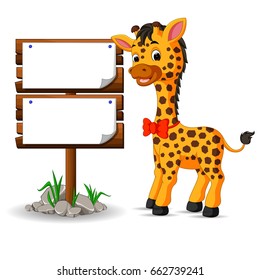 vector illustration of Cute giraffe with blank sign