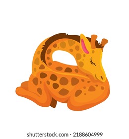 Vector illustration of cute giraffe in cartoon style lies and sleeps