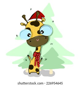 vector illustration of cute  giraffe   cartoon drawing style