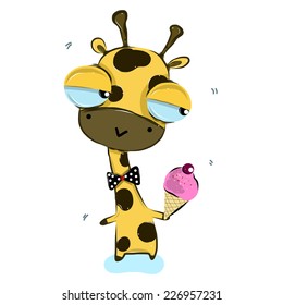 Vector Illustration Of Cute  Giraffe   Cartoon Drawing Style