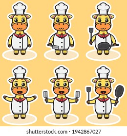 Vector illustration of cute Giraffe Chef cartoon. Cute Giraffe expression character design bundle. Good for icon, logo, label, sticker, clipart.