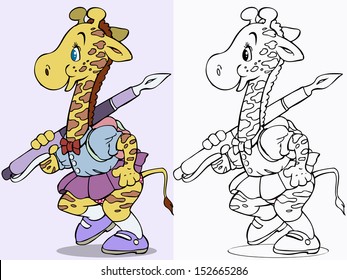 Vector illustration, cute giraffe going to school, cartoon concept.