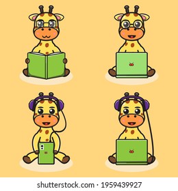 Vector illustration of cute Giraffe Hobby cartoon. Cute Giraffe expression character design bundle.