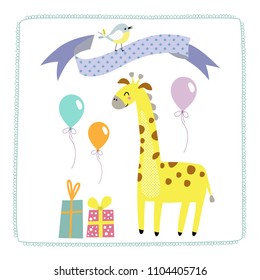 vector illustration cute giraffe on white background with decorative elements for holiday