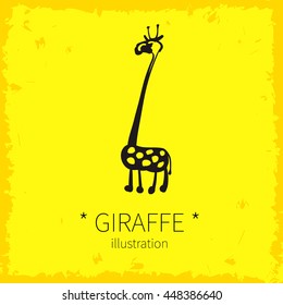 Vector illustration. Cute giraffe on a yellow background.