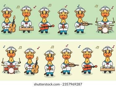 Vector Illustration of Cute Giraffe sailors Music Band. Big set of cute Animal cartoon in professions. Giraffe Cartoon flat style.