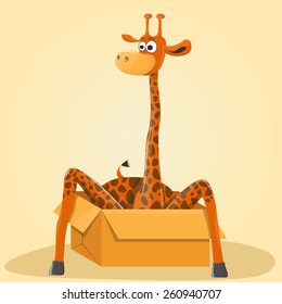 Vector Illustration of Cute giraffe sitting in the box 