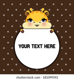 Vector illustration of cute giraffe with text box 