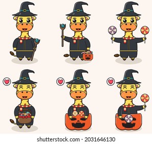 Vector illustration of cute Giraffe with Wizard costume. Giraffe character vector design. Good for label, sticker, clipart.