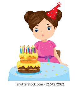 Vector Illustration Cute Girl Blows Out Stock Vector (Royalty Free ...
