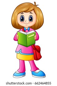 Vector illustration of Cute girl cartoon reading a book