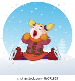 Vector illustration, cute girl crying, cartoon concept.