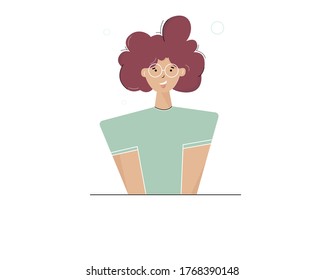 Vector illustration of a cute girl with curly hair laughing