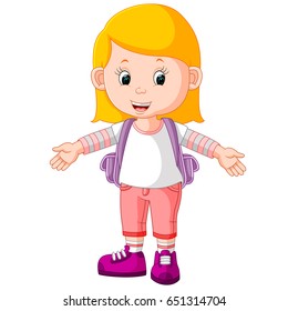 vector illustration of Cute girl going to school cartoon