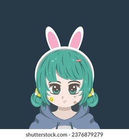 "Vector illustration of a cute girl with green hair – ideal for book covers, t-shirts, apparel, and more."