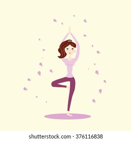 Vector illustration of a cute Girl Practicing Yoga. Templates for spa center or yoga studios