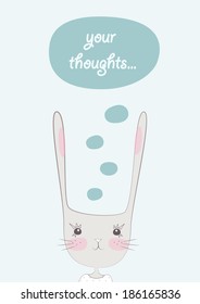 vector illustration of cute girl rabbit, with thought bubble above the head