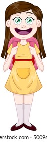 Vector illustration of a cute girl with school bag.