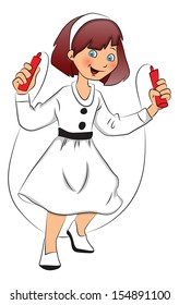 Vector illustration of cute girl skipping on white background.