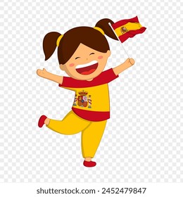 Vector illustration of Cute girl with Spain flag on transparent background