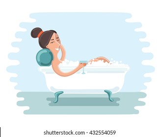 Vector illustration of cute girl take a bath