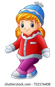 Vector illustration of Cute girl in winter clothes