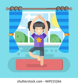 Vector illustration of cute girl in yoga pose.
