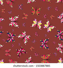 Vector illustration. Cute girly seamless pattern drawn by hand. Repeated butterflies. Sketch, doodle, scribble. Endless.