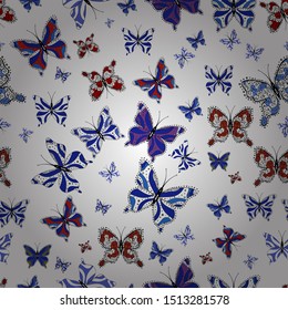 Vector illustration. Cute girly seamless pattern drawn by hand. Sketch, doodle, scribble. Endless. Repeated butterflies.
