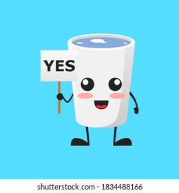 vector illustration of Cute Glass mascot or character holding sign say yes. Cute Glass Concept White Isolated. Flat Cartoon Style Suitable for Landing Page, Banner, Flyer, Sticker.