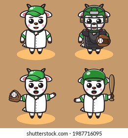Vector illustration of cute Goat Baseball cartoon set. Good for icon, logo, label, sticker, clipart.