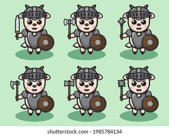 Vector illustration of cute Goat Knight cartoon set. Good for icon, logo, label, sticker, clipart.