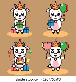 Vector illustration of cute Goat Party cartoon set. Good for icon, logo, label, sticker, clipart.