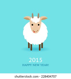 Vector illustration of cute goat, symbol of 2015. Flat style. Can use as New Year greeting card or background.