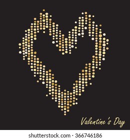 Vector illustration of cute gold heart isolated on black background. Valentine card. 