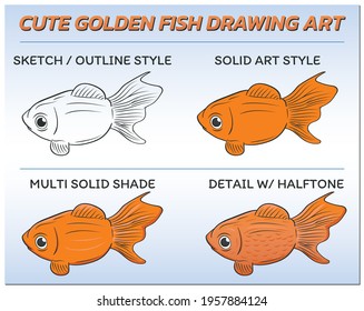 Vector of Illustration The cute Golden Fish in Cartoon Drawing