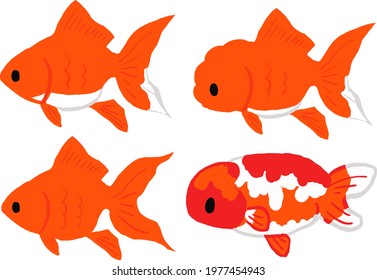 Vector Illustration Of Cute Goldfish Set