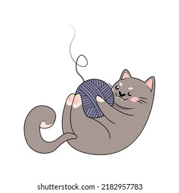 Vector Illustration Cute Gray Cat Playing Stock Vector (Royalty Free ...