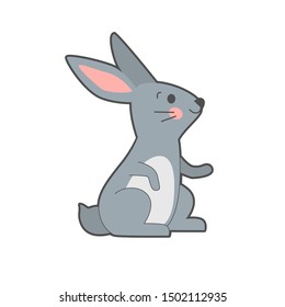 Vector illustration of cute gray hare on white background.