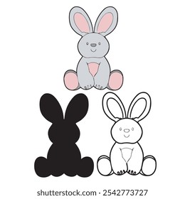 Vector illustration of a cute gray rabbit doll in a sitting position