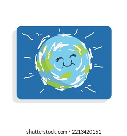ilustración vectorial del personaje Tierra de Cute Green y azul con emoticono facial de sonrisa. Salven el Día de la Tierra.