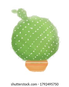 ilustración vectorial de un cactus verde lindo en una olla naranja sobre un fondo blanco con dibujo a mano