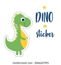 vector illustration of cute green dinosaur, sticker