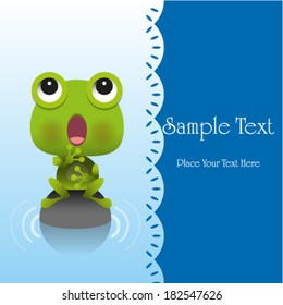 Vector illustration of cute green frog singing.